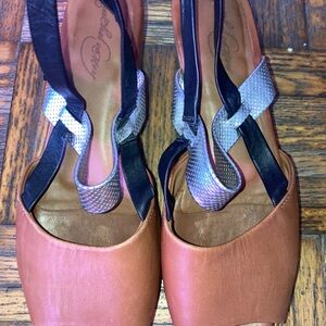 Rachel Comey Brown Black Silver Leather Slingback Platforms 40/9.5